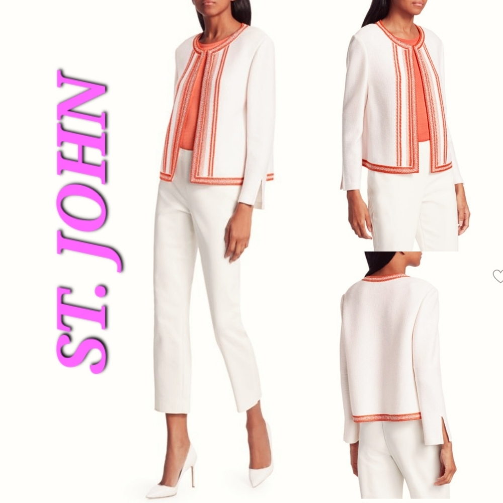 ST. JOHN Basket Stripe Knit Wool-Blend Knit Jacket/Blazer